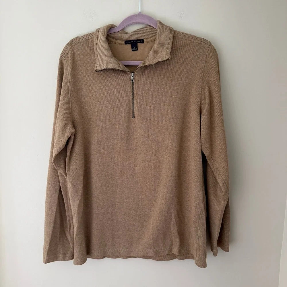 Banana Republic Mens Tan 100% Cotton Quarter Zip Pullover Sweater Medium RN54023